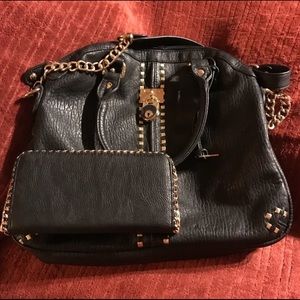 💙 Black Leather Shoulder Bag & wallet!